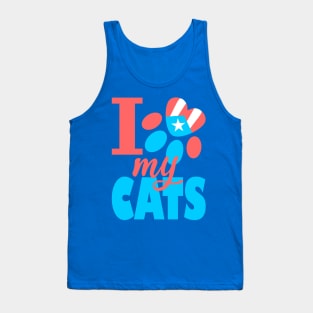 Puerto Rico I Love my Cats Flag Pet Paw Boricua Tank Top